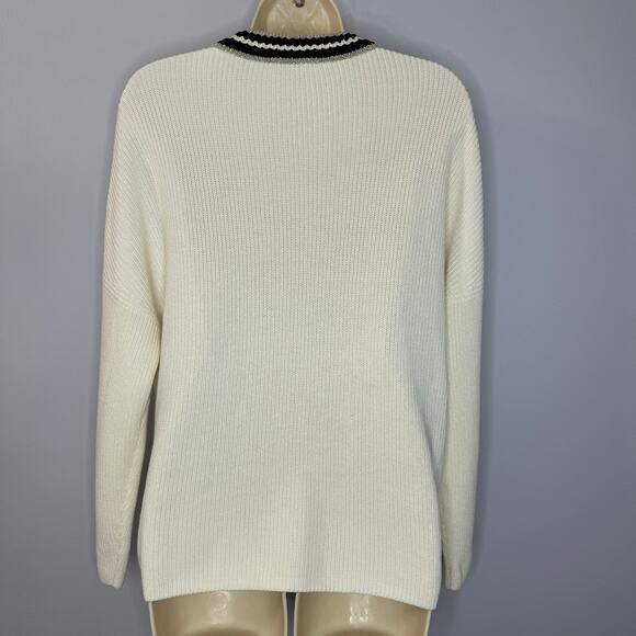 Maje Meteo Ribbed V Neck Sweater Tennis Preppy Cotton Off White Sz 3 Large - Picture 11 of 13